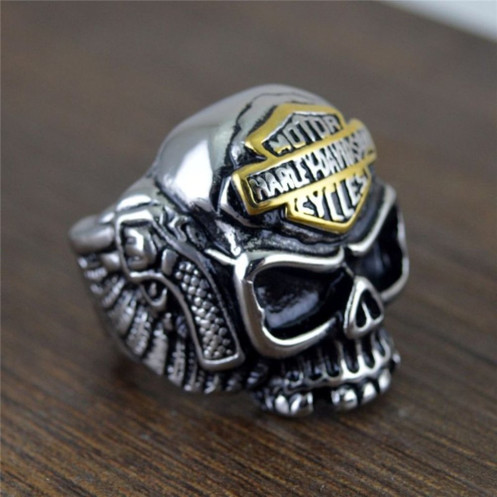 Harley Davidson Bikers Motor Cycle Six Shooter Skull Alloy Metal Ring